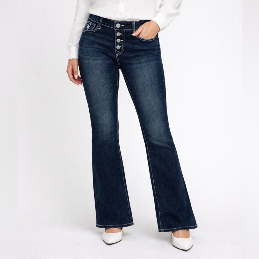 New True Religion Becca Button Front Flap‎ Boot Dark Wash 29